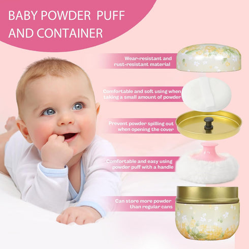 Body Powder Puff and Container, 3.15" Portable Empty Body Powder Container for Baby Women's Loose Dusting Powder, Powder Case Box with Lids for Ba...