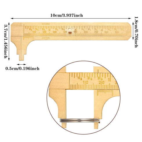 2 Pcs Brass Vernier Caliper Pocket Caliper Handy Caliper Measuring Mini Tool Double Scale Sliding Gauge Metal Pocket Ruler for Bead Wire Jewels Ri...