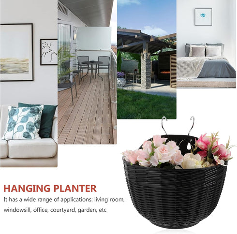 DOITOOL Wall Hanging Planters Basket Fence Plant Flower Pot Plastic Rattan Flower Bird Basket Half Moon Self Watering Garden Pots Holder for Porch...