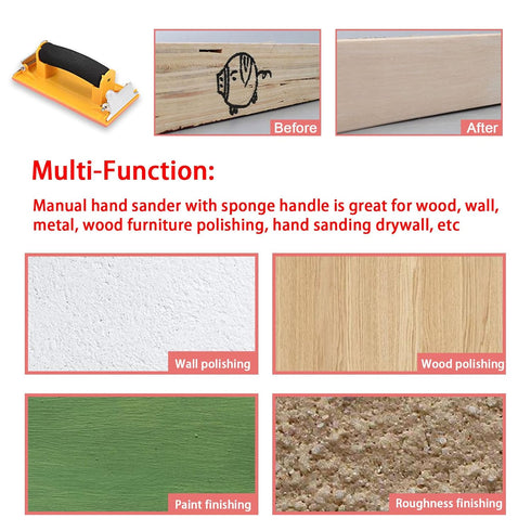 Hand Sander, Sandpaper Holder with Sponge Handle, 7 x 3.5 inch Manual Hand Sanding Block for Drywall Wood Metal Furniture Polishing, 1 Pack...