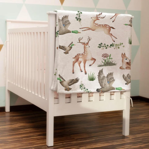 Baby Hunting Woodland Animals Blanket for Girls & Boys Wild Animals Swaddle Blankets Hunting Deer Duck Leaves Baby Toddler Newborn Nursery Bed Bla...