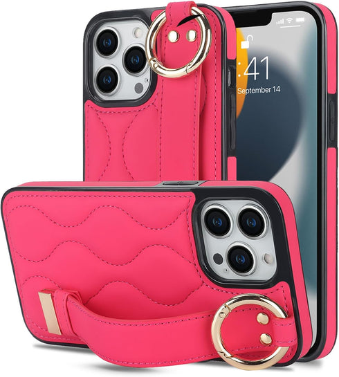 Compatible with iPhone 13 Pro Case 6.1 Inch with Ring and Finger Strap, Shockproof Stylish Protective Cover for iPhone 13 Pro (Rose-red)...