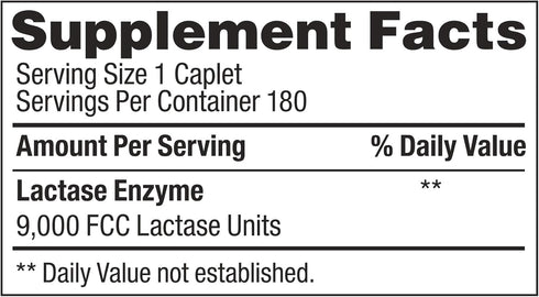Fast Acting Lactase 180 Caplets Generic Lactase Fast Act 9000 FCC Units per Caplet...