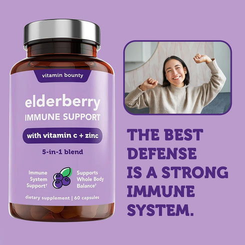 Vitamin Bounty Elderberry Organic Elderberry Capsules for Adults - Elderberry Vitamin C and Zinc Supplement, & Echinacea, Immune System Support, A...