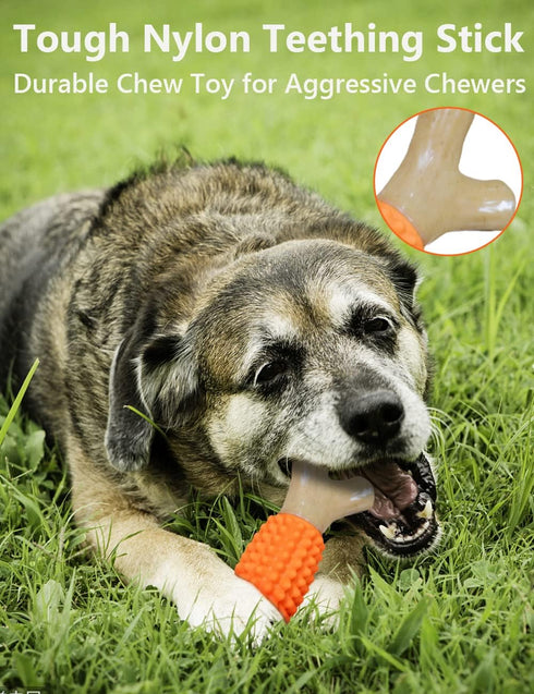 SCHITEC Dog Chew Toy for Aggressive Chewers, Tough Big Nylon & Rubber Teething Stick with Real Maple Wood Flavor for Large Medium Breed...
