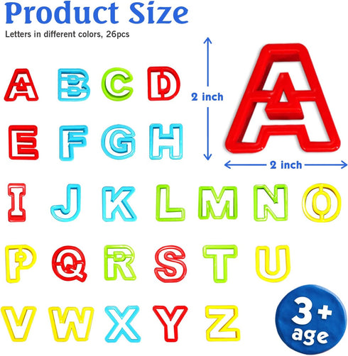 Alphabet Dough Cutter Kit with 26 Capital Letters,Clay Dough Tools Set & Play Dough Non-Toxic Modeling 1 inch-2 inch, Assorted Colors...
