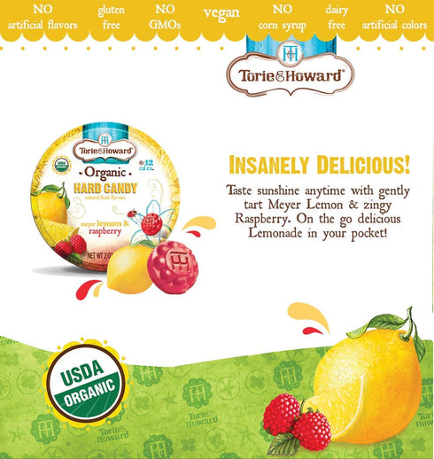 Torie and Howard Organic Hard Candy Lemon and Raspberry, 2 Ounce...