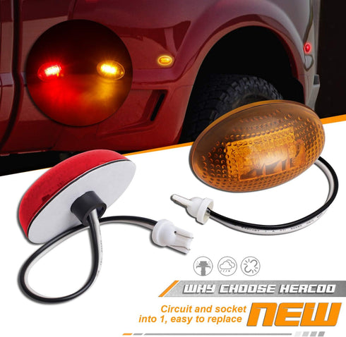 HERCOO LED Dually Bed Fender Side Marker Lights Front Rear Lamps Compatible with Ford 1999-2010 F350 F450 F550 Super Duty, Amber & Red...