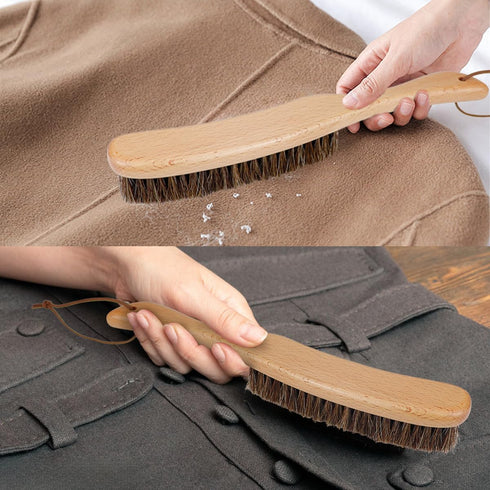 Horsehair Garment Brush Long Wooden Handle Brush Soft Clothes Brush Hat Brush Hair Removal Cleaning Brush Lint Brush for Pet Sofa Bed...