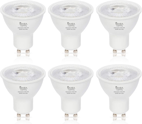 Simba Lighting LED GU10 5W Non-Dimmable Spot Light Bulb (6 Pack) Halogen 50W Replacement MR16 Shape for Accent, Recessed, Track Lighting, 38° Beam...