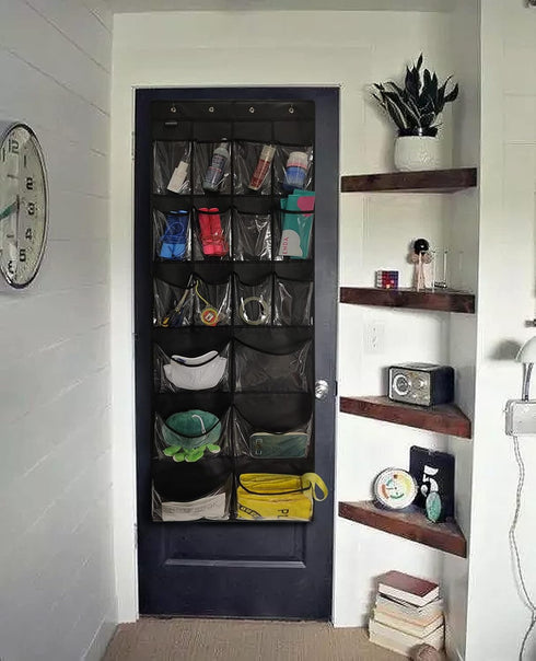 2 Pack Extra Large Hanging Over Door Shoe Organizers,closet shoe organizer shoe rack organizer shoe storage,12+6 Crytal Pockets,8+8 Hooks,black (5...