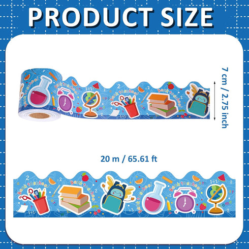 1 roll 65.62 Feet Welcome Back to School Bulletin Board Border Stickers, Bulletin Board Trim Classroom Decorations for Term Begins (Blue)...
