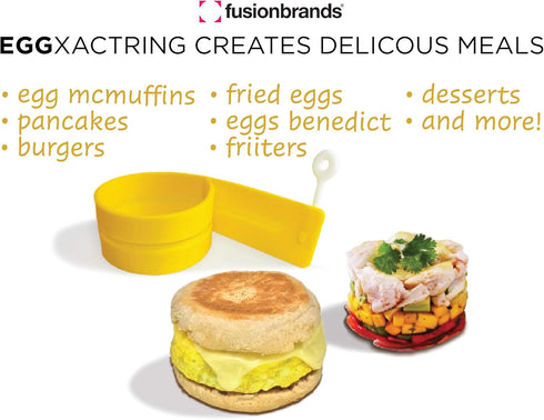 EggXactRing Adjustible Silicone Egg Ring and Food Ring for Baking, Molding and Presenting, Yellow...
