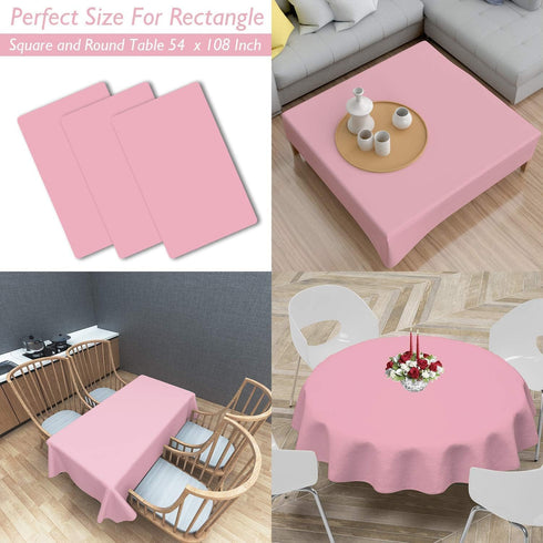 Childom 3 Pack Plastic Tablecloths for Rectangle Tables 54" x 108" Pink Disposable Table Cloths for 6 to 8 Foot Tables Indoor or Outdoor Parties B...