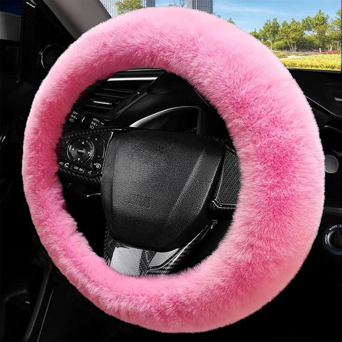 Fluffy Steering Wheel Cover for Women, YUNXNYC Winter Fashion Wool Fur Soft Furry Steering Wheel Covers Fuzzy Warm Plush Non-Slip Car Decoration U...