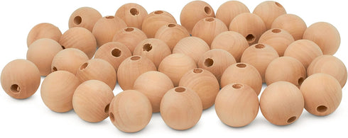 Large Wooden Beads for Crafts - Pack of 12 38mm 1-1/2 x 3/8 Inch Hole Large Wood Beads for Crafts withHoles for DIY | Round Wooden Balls for Craft...