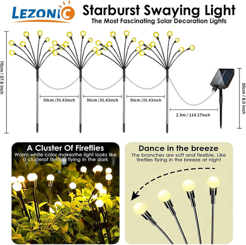 Lezonic Solar Swaying in Wind Firefly Lights,4 Pack Total 32LED Starburst Solar Garden Lights for Outside, Solar Fairy Lights Outdoor Waterproof f...