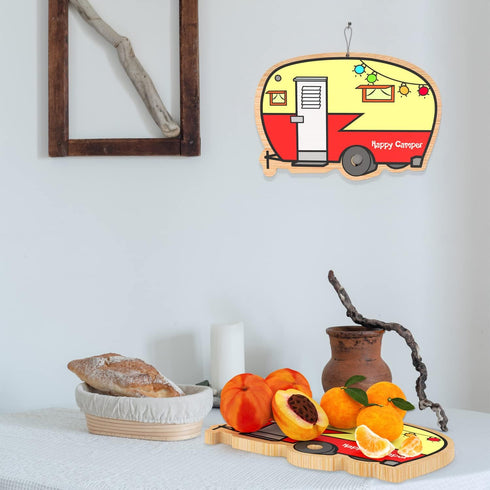 Camper RV Decor Bamboo Travel Cutting Board, Camping Gifts for Women Couple RV Owners, Retro Camp Cutting Board RV Camping Must Haves, RV Accessor...