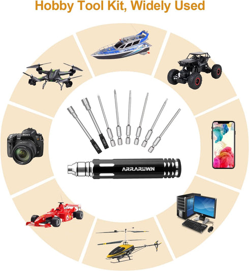 10 in 1 RC Model Repair Tools Kit with 1.5/2.0/2.5/3.0/4.0/5.5mm Hex Screwdrivers Wrench Phillips & Slotted Screwdriver, Metal Tray for RC Cars He...