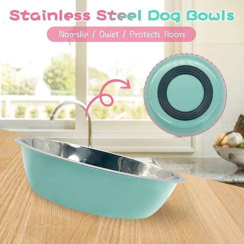 Stainless Steel Dog Bowls Pack of 4 4 Cup Metal Pet Dish Set for Food & Water Anti-Slip Easy to Clean 7 Inch Diameter 1.96 Inch Tall for Cats Pupp...