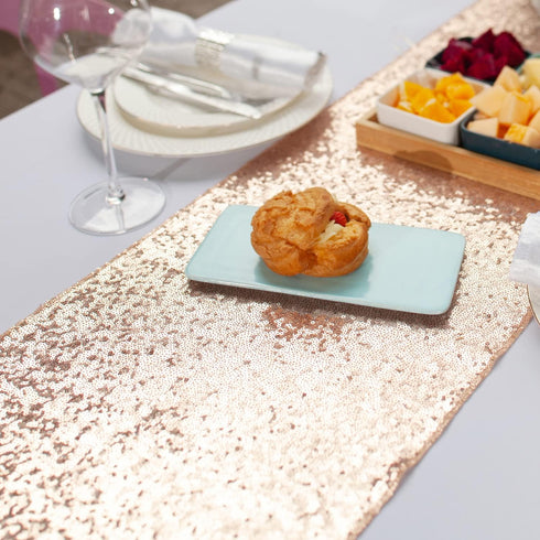 Rose Gold Glitter Sequin Table Runner 12x72 inch for Sparkling Your Party Home Table Docorations Happy Birthday Wedding Bridal Shower Baby Shower...