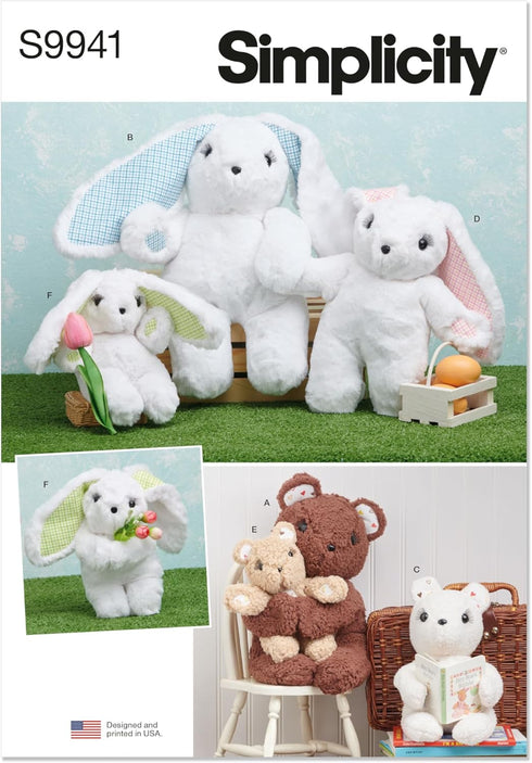Simplicity Bears and Bunnies Plush Animals Sewing Pattern Packet, Design Code S9941, Sizes Vary, Multicolor...