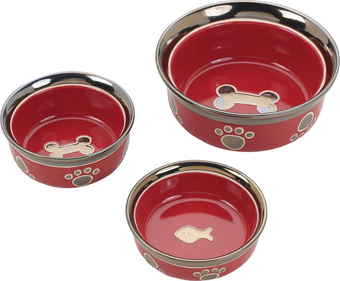 Ethical Stoneware Dish 6887 Ritz Copper Rim Dog Dish Red, 5 Inch...