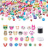 Pandahall 300pcs Fruit Animal Flower Theme Handmade Polymer Clay Beads Set with Bracelet Making Cords & Elastic Beading Wire for Jewelry Necklace ...