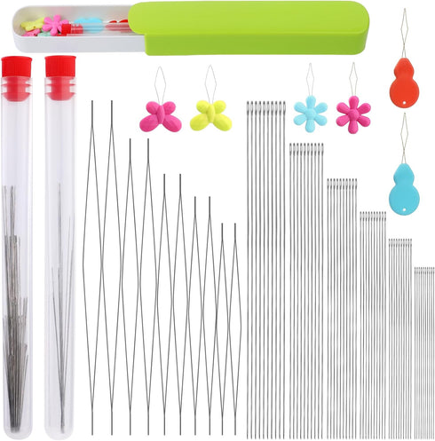 Uzecpk 76PCS Beading Needles Set, 60 PCS Long Straight Beading Thread Needles 10 PCS Big Eye Beading Needles with Needle Bottle Threaders for Brac...