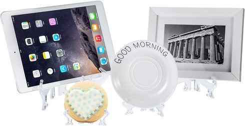 Boao 24 Pieces 3/4/5/6 Inch Plastic Easel Plate Holders to Display Stands Picture Easel at Weddings, Home Decoration (Clear)...