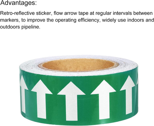 PATIKIL White on Green Color Arrow Tape Vinyl Stickers Arrow Labels 50mm/1" for Pipe Markers, 1 Roll...