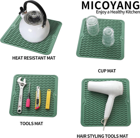 MicoYang Silicone Dish Drying Mat for Multiple Usage,Easy clean,Eco-friendly,Heat-resistant Silicone Mat for Kitchen Counter or Sink,Refrigerator ...