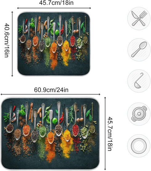 Cooking Herbs Spices Dish Drying Mat for Kitchen 18 X 24 Inches Dry Dishes Pads Mats Tableware Protector Countertops Counter Mat Home Decorations...