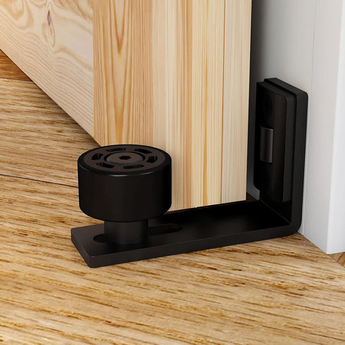 Sliding Barn Door Floor Guide Wall Mount Hardware Adjustable Stay Rollers, Smooth Wheels Flush Bottom Countersunk Holes Black 2 Pack...
