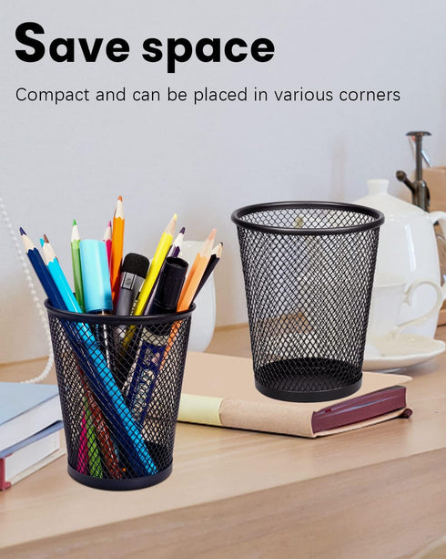 QYH Mesh Pencil Holder Metal Pen Cup Black for Desk 6 Packs...