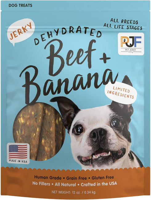 Premium Beef and Banana 12 oz. Dog Jerky Treats | 100% Human Grade | USA Made | High Protein | Grain Free | Limited Ingredients | No Filler | BHA-...