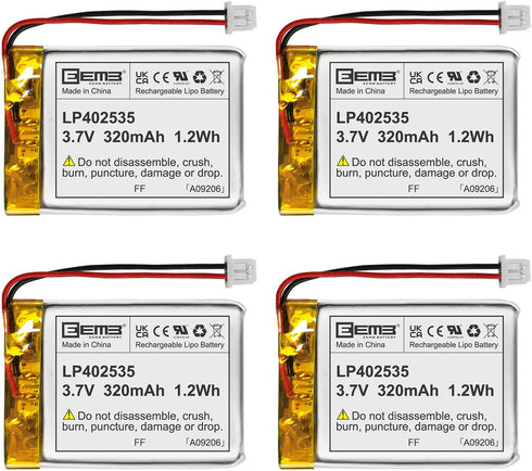 EEMB 4PACK Lithium Polymer Battery 3.7V 320mAh 402535 Lipo Rechargeable Battery Pack with Wire Molex Connector for Speaker and Wireless Device- Co...