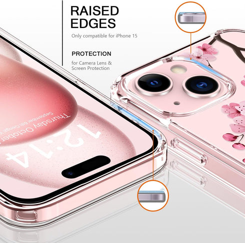 bicol Compatible with iPhone 15 Case,Crystal Clear Cover with Fashionable Designs for Girls Women,Slim Fit Shockproof Protective Acrylic Phone Cas...