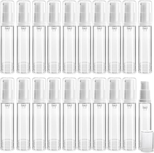 20Pcs 10ml/0.34oz Airless Pump Bottle Refillable Plastic Airless Vacuum Dispenser Portable Clear Cosmetic Sample Vial Container Jars for Lotion Em...
