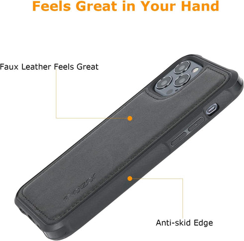 Molzar MAG Series iPhone 12 and iPhone 12 Pro Case with Faux Leather, Built-in Metal Plate for Magnetic Mount, Wireless Charging Support, Compatib...