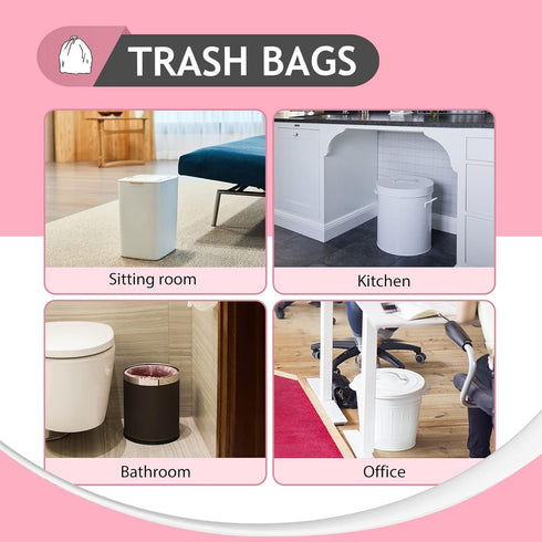 2 Gallon 80 Counts Strong Trash Bags Garbage Bags by Teivio, Bathroom Trash Can Bin Liners, Small Plastic Bags for home office kitchen, Pink...