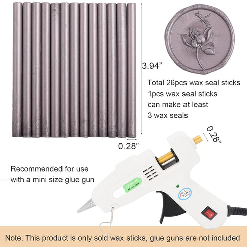 Grey Purple Wax Seal Sticks 26pcs, Andotopee Glue Gun Wax Seal Sticks for Wax Seal Stamp, Premium Sealing Wax for Envelope Letter Seal Wedding Inv...