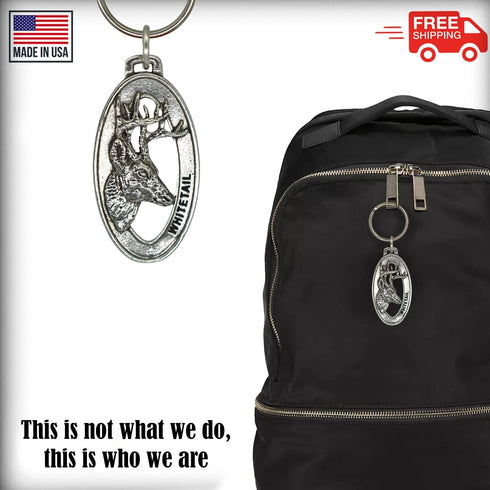 Whitetail Deer Keychain, Pewter, M008KC, 2”, 100% Handmade in the USA, White Tail Deer Keychain, Deer Key Chain, American Whitetail Deer Key Ring,...