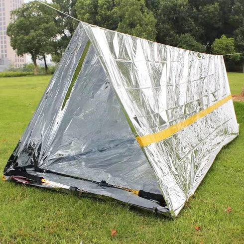 Emergency Survival Tent 2 Person Waterproof Reflective, Thermal Space Blanket for Camping, Life Saving Equipment, Outdoor Mountain Shelter (2 Pack...