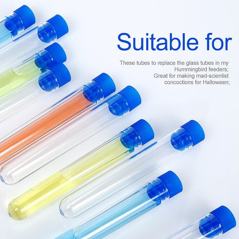 Teenitor 50 Pack Clear Plastic Test Tubes with Blue Caps, 13×78mm, Great for Halloween Party...