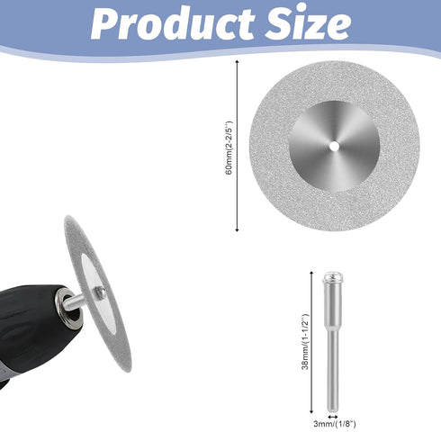 10 Pcs Glass Cutting Disc 60mm Diamond Cutting Wheel Cut Off Wheels with 2pcs Mandrel 1/8'' Stone Blade for Rotary Tool Drill Attachment Polishing...