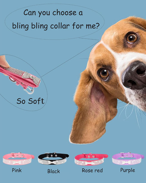 Bling Dog Collar for Small Medium Large Dogs, Crown Rhinestone Dog Collars for Girl and boy Dog, Diamond Puppy Collars, Adjustable Leather Suede S...