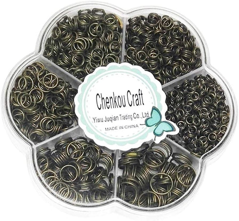 Chenkou Craft 1310pcs in Box 7 Sizes Split Double Loops Jump Rings & Ring Jewelry Keychain Making from 4mm to 12mm with 1 pc Clear Box (Bronze, Mi...