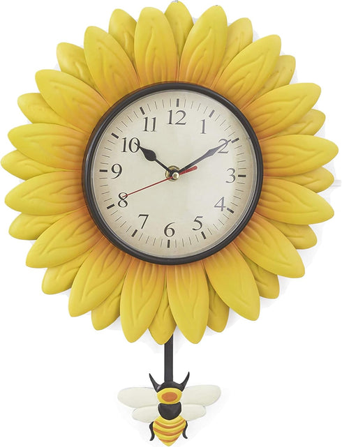 Wall Hanging Flower Clock with Analog Number Face - Sunflower...