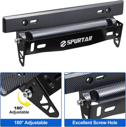 Spurtar License Plate Frames, Adjustable Front Car License Plate Holder Includes Screws and Nuts (Black)...